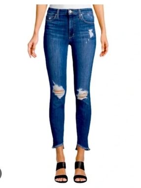 Joe's Jeans Dark Blue Michelle Distressed Skinny Jeans With High Low Hem